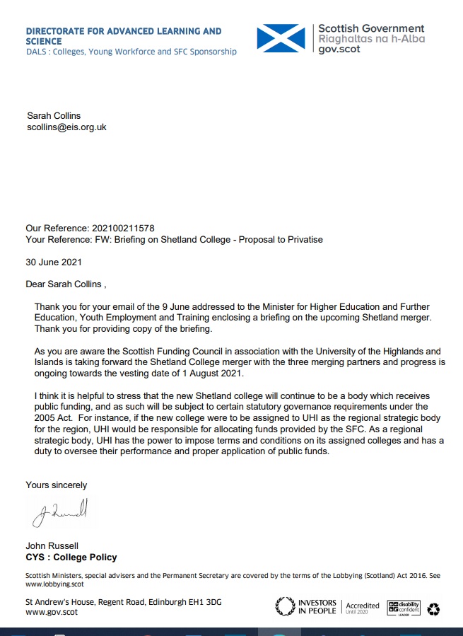 Shetland College response